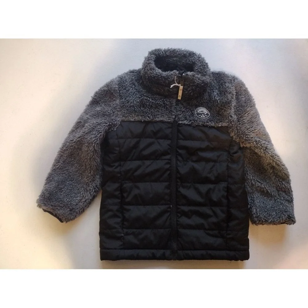 Gerry Kids Puffer Jacket Fuzzy Fleece Trim Black Grey‎ Size XS 5 6 Winter Warm